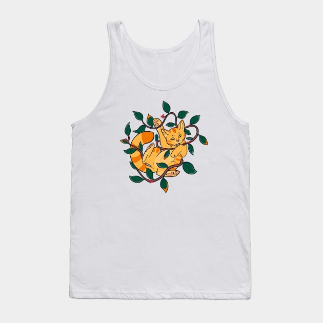 Leafy Autumn Orange Cat Tank Top by CloudWalkerDesigns